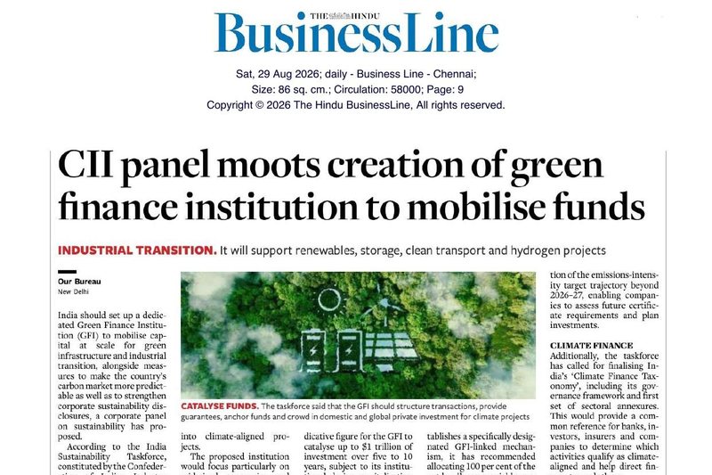 BusinessLine, Chennai — CII panel moots creation of green finance institution to mobilise funds
