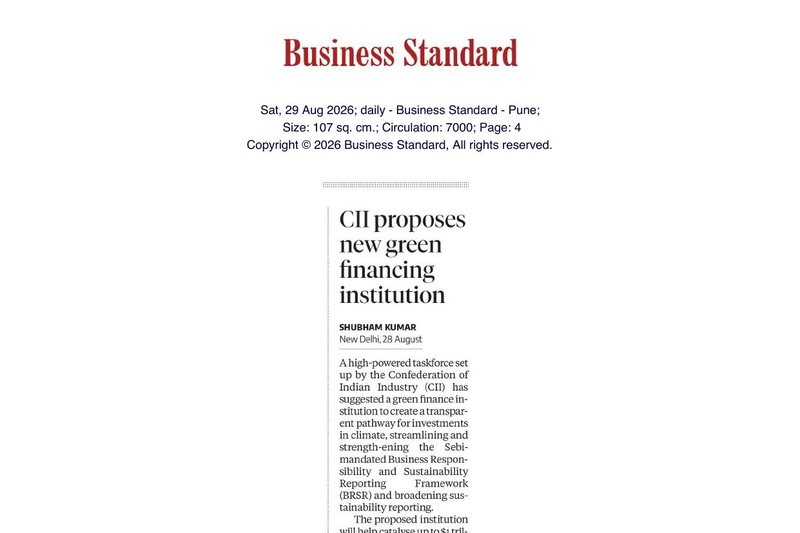 Business Standard, Pune — CII proposes new green financing institution