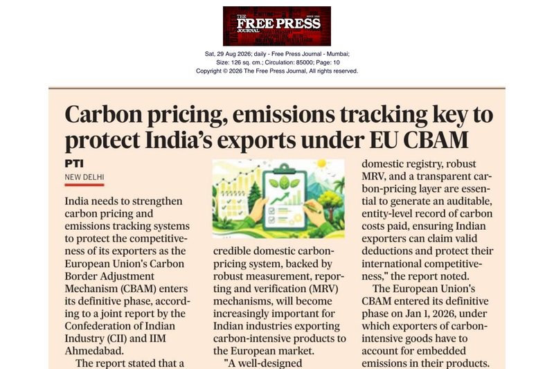 The Free Press Journal, Mumbai — Carbon pricing, emissions tracking key to protect India’s exports under EU CBAM
