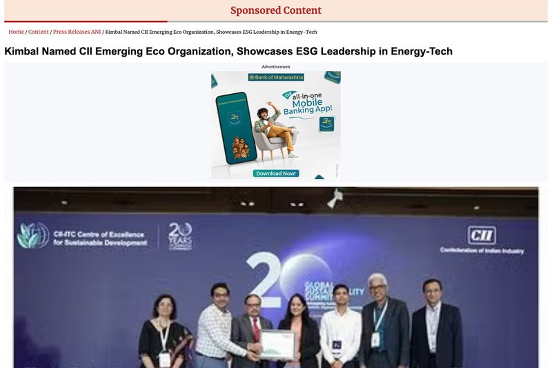 Business Standard — Kimbal named CII Emerging Eco Organization for ESG leadership