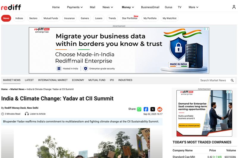 Rediff — India & climate change: Bhupender Yadav at the CII Summit